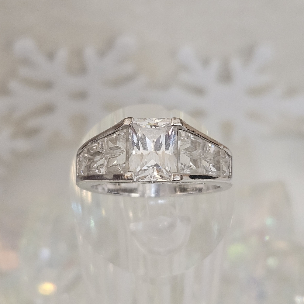Platinum Plated Sterling Silver CZ 3.0Ct Ring S925 Engagement Ring Size 7.25 US